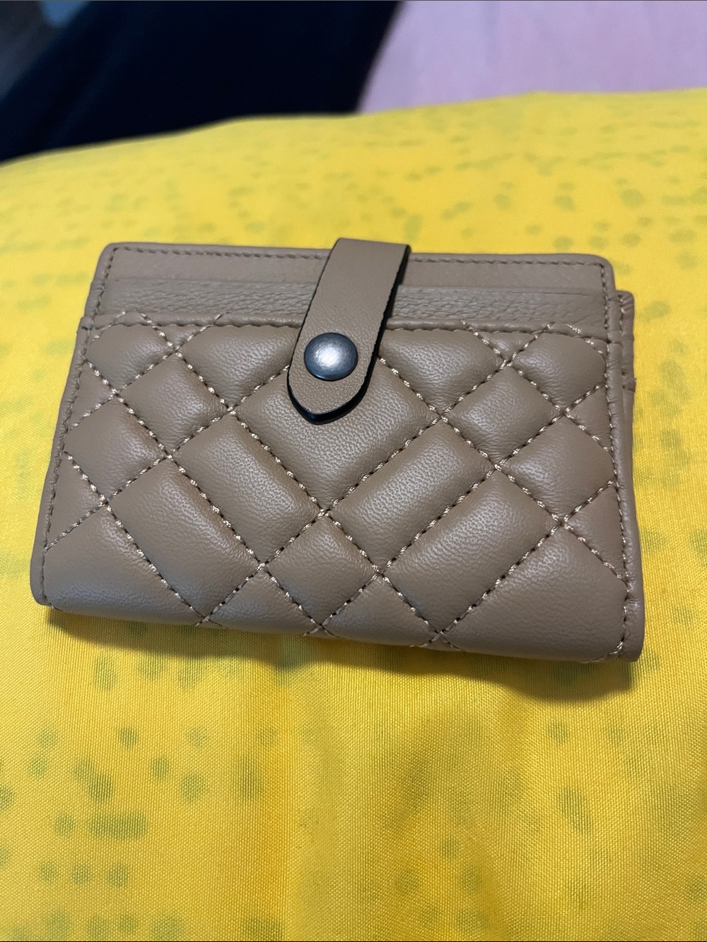 Kurt Geiger Quilted Snap-Closure Card Wallet in Taupe